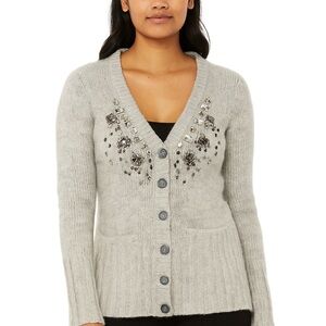 Express Light Gray Embellished Cardigan